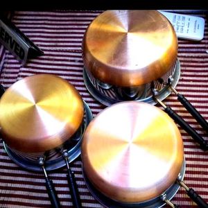 Set Of 3, Copper Base Saucepan With Lid