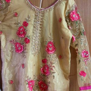 Heavy Golden Kurti And Pant Set