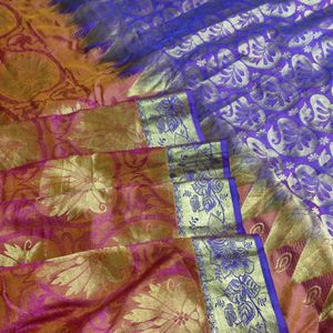 Orange And Violet Pure Silk Saree