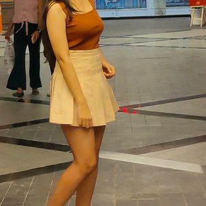 Beige Color Tennis Mini Skirt