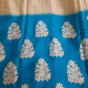 Beige and Greenish Blue Saree with Blouse