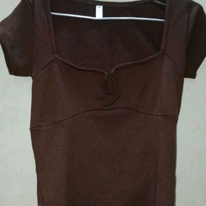 Brown Square Neck Top