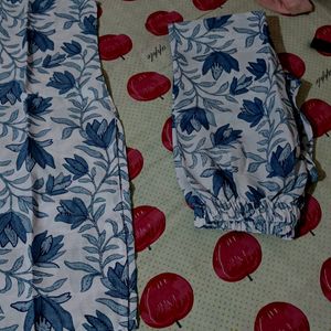 Woman New Kurta Pant Set Blue&White