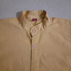 Pale yellow nehru collar kids button up shirt