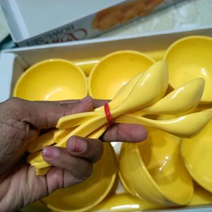 Plastic Bowl With Spoons & Tray