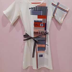 White A-line Dress With A Belt