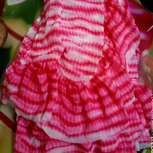 Pink And White Ready To Wear Ruffle Saree