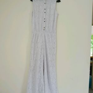 White Net Fabric Jumpsuit