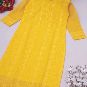 🛍️✅Women Chickenkari Georgette Kurti🛍️✅