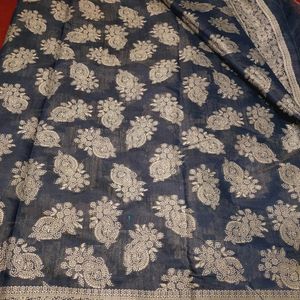 Lucknowi Chikankari Linen cotton Woven Sarees