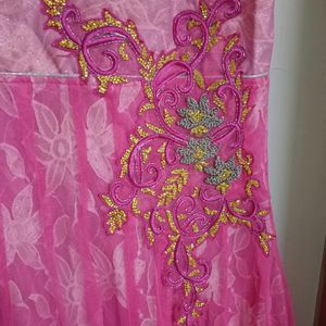 Pink Colour Gown With Dupatta And Bottom.