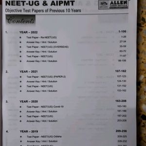 Allen neet ug and aipmt 2013 to 2022 test paper