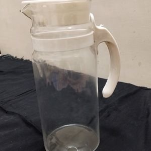 Glass Jug With Plastic Lid & Handle.