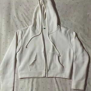 White Cotton Zipper Hood Jacket