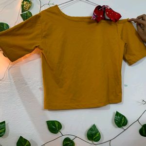 Single Shoulder Mustard Crop Top