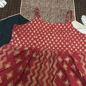 Beautiful Red Golden Kurta For Festivals Sleeveles