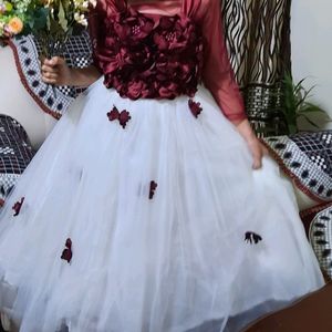 maroon And White Formal Party Dress