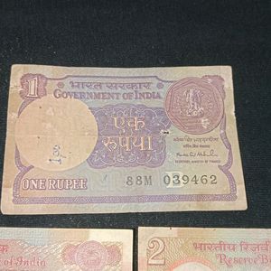 Old Indian Currency- 2rs Notes And 1rs Note(5notes