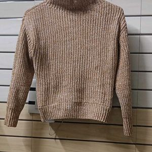 Crop High Neck Knitted Jumper