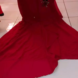 Marron Handwork Partywear Gown