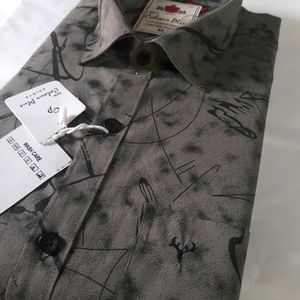 Men's Abstract Print Casual Greyish Green Shirt XL