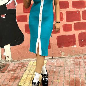 Preety Blue-white Bodycon Dress