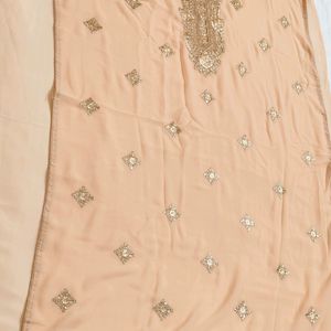 Women Peach Zari Embroidered Semi Stitched Fabric