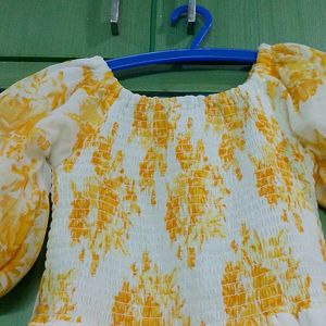 Floral Yellow N White Dress For Girls.