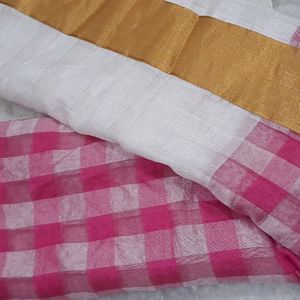 Half &Half Saree Model White And Pink Combination
