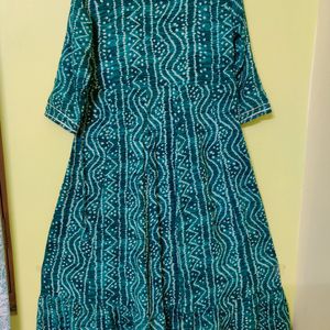 Rama Green Flared Long Kurti