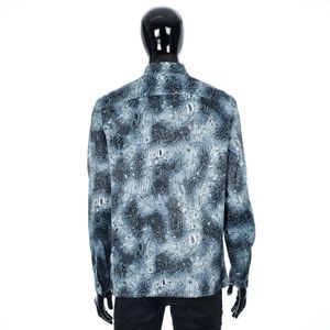 DiorStussy Blue Wavy Print Button Up Shirt