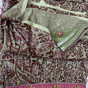 Mehandi And Marroon Colour Saree