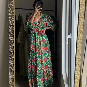 Tropical Print Cutout  A Line Maxi Dress 🌴