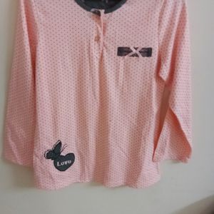 Polka Dot Design Pyjama Top With Embroidery Desig