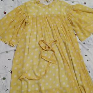 Yellow Dress With White Polka Design