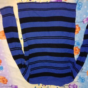 Blue Striped Flat Knit Sweater