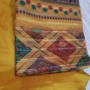 Yellow Suit With Organza Dupatta