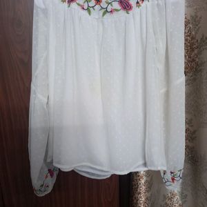 Floral Embroidered Boat Neck Top