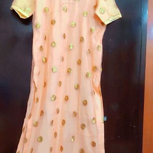 Light Orange Kurta & Golden Skirt With Dupatta 40