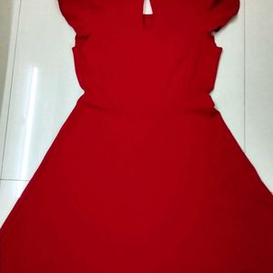 Red A-line Dress With Peplum Sleeves