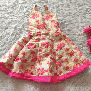 Cream Floral Designed Girls Frock