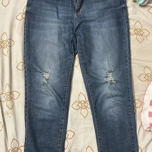 Womens Navy Blue Straight Fit Jeans