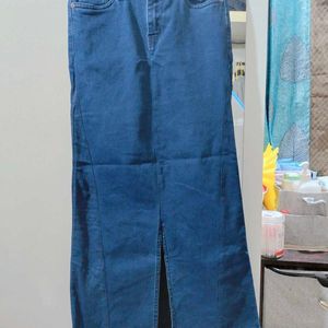 Denim Pencil Skirt With Front Slit