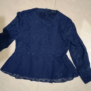 Madame Printed Blue Top With Round Neck