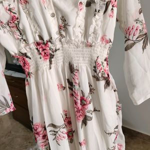 Off White And Pink Floral Maxi Dress