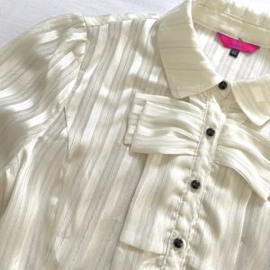 Victorian Lace Button Down White Shimmer Shirt