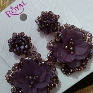 Big Flower Purple Earrings
