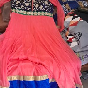 🍑 Peach Color Net Gown With Churidar