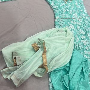 Dress Green Gown With Pant & Dupatta