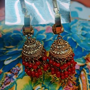 Jhumka  Earrings With Golden Stones and Stars⭐